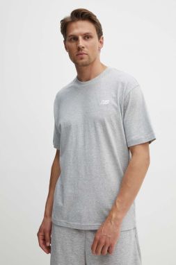 Bavlnené tričko New Balance Essentials Cotton pánske, šedá farba, melanžové, MT41509AG