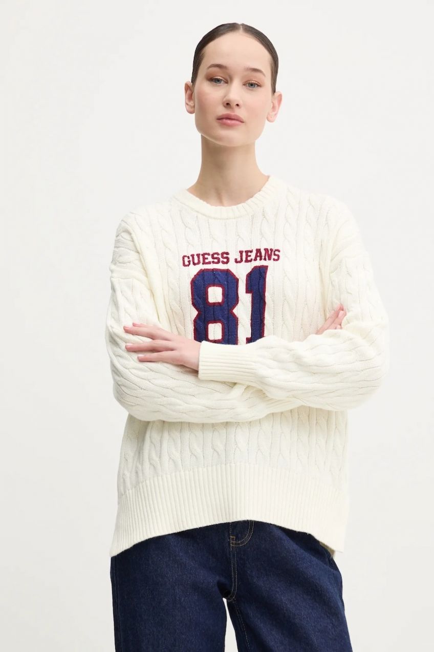 Bavlnený sveter Guess Jeans béžová farba, W5RR48 Z3HM1