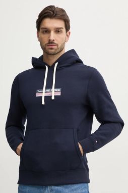 Mikina Tommy Hilfiger pánska, tmavomodrá farba, s kapucňou, s potlačou, MW0MW38331