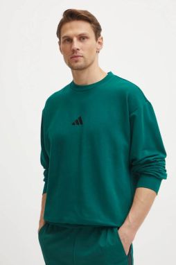 Mikina adidas Feelcozy pánska, zelená farba, s nášivkou, JE3788