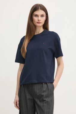 Bavlnené tričko Tommy Hilfiger dámske, tmavomodrá farba, UW0UW05763