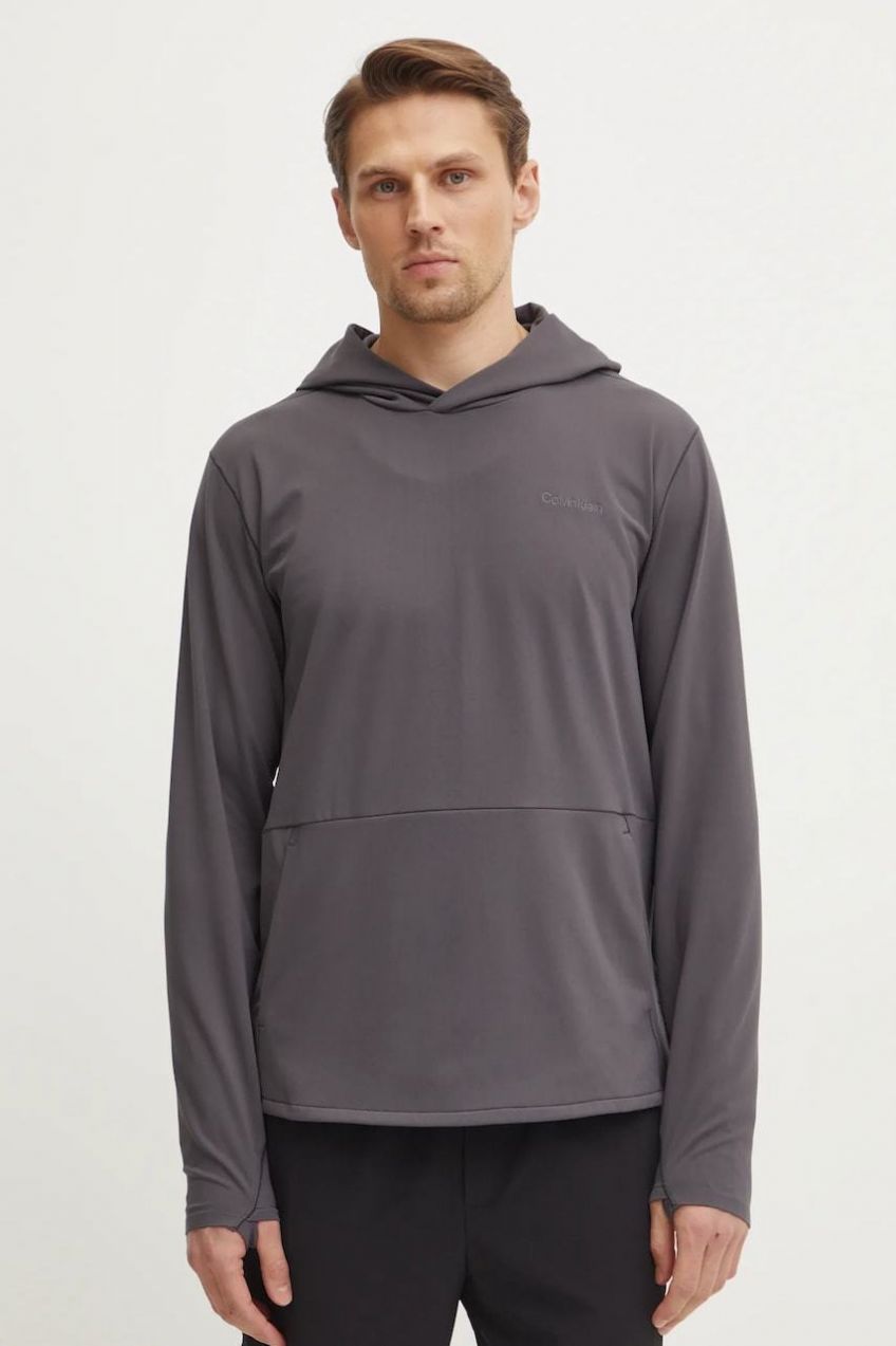 Tréningová mikina Calvin Klein Performance šedá farba, s kapucňou, jednofarebná, LVGMS5W346