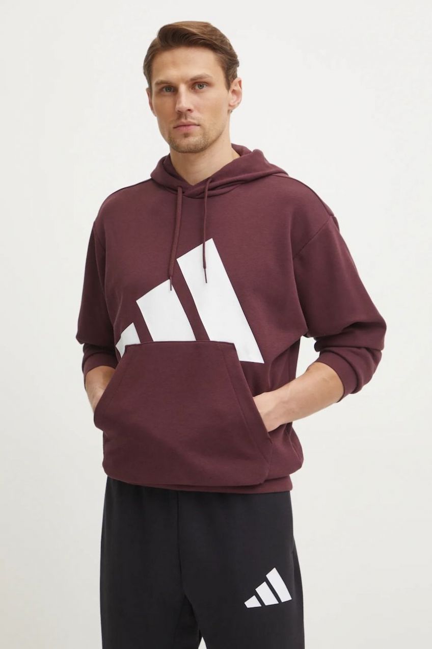 Mikina adidas Essentials pánska, bordová farba, s kapucňou, s potlačou, JE8897