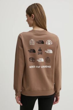 Bavlnená mikina The North Face Outdoor Graphic dámska, hnedá farba, s potlačou, NF0A8C246IH1