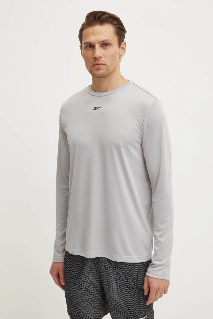 Tričko s dlhým rukávom Reebok pánske, šedá farba, 100216546