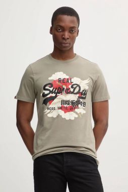 Tričko Superdry pánske, zelená farba, s potlačou, M1012111A-1KH