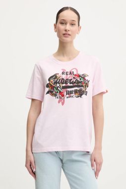 Bavlnené tričko Superdry dámske, ružová farba, W1011627A-9HQ