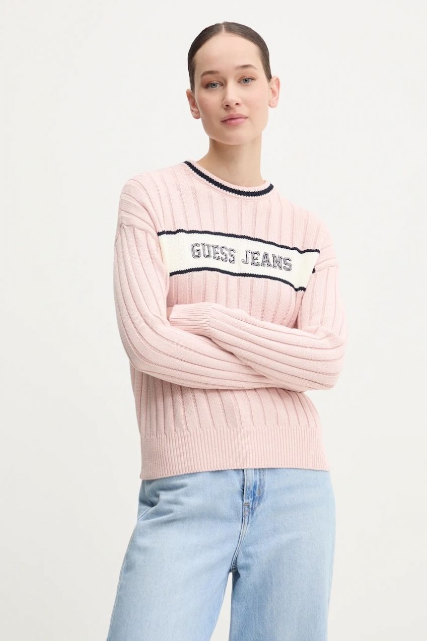 Bavlnený sveter Guess Jeans ružová farba, W5RR46 Z3HM1