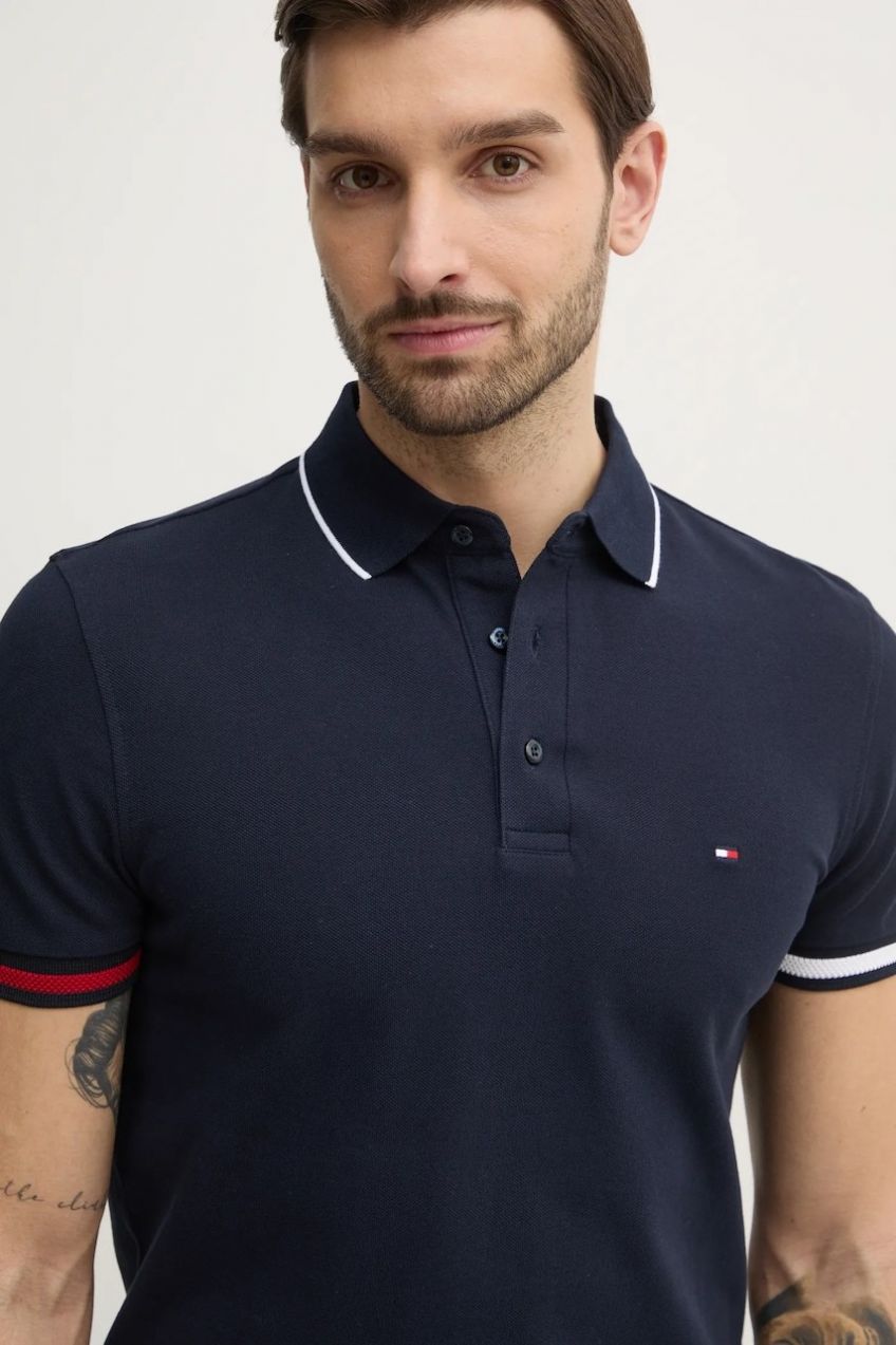 Polo tričko Tommy Hilfiger pánske, tmavomodrá farba, s nášivkou, MW0MW38458