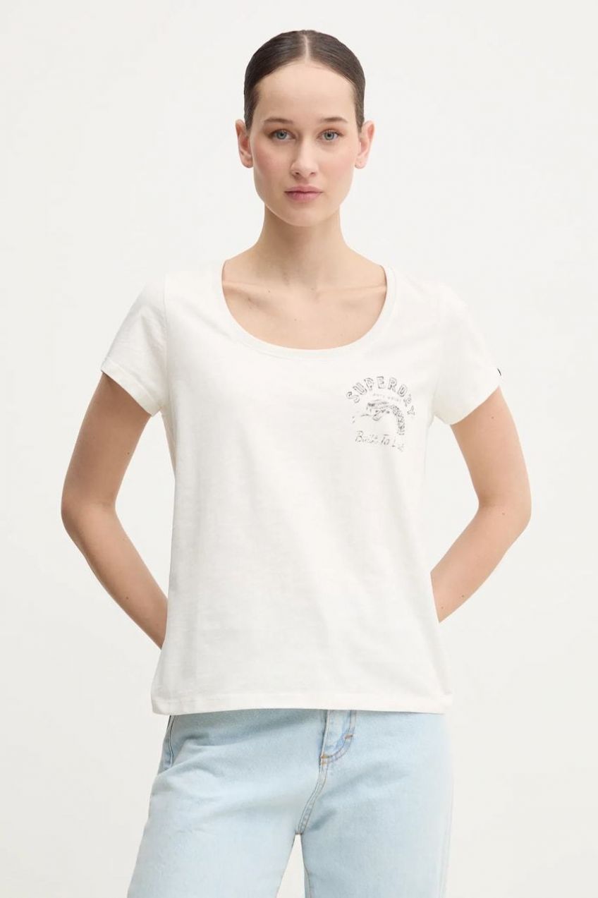 Bavlnené tričko Superdry dámske, béžová farba, W1011613A-1KZ