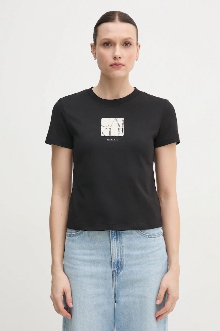 Bavlnené tričko Calvin Klein Jeans dámske, čierna farba, J20J225260