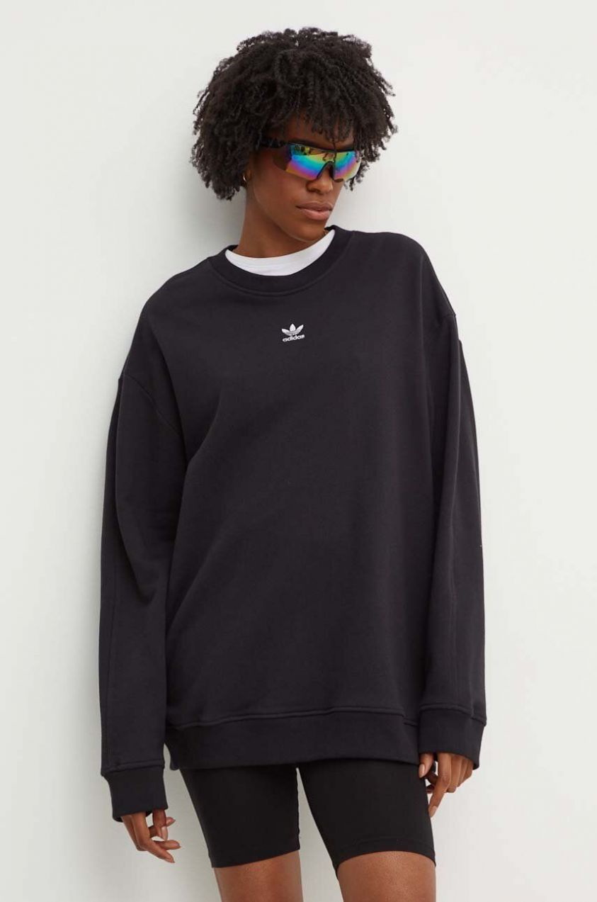 Bavlnená mikina adidas Originals Essential dámska, čierna farba, jednofarebná, IY9630