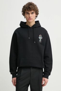 Bavlnená mikina Drôle de Monsieur Le Hoodie Vase pánska, čierna farba, s kapucňou, s potlačou, F-HO174-CO127-BL