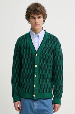 Vlnený kardigán Drôle de Monsieur Le Cardigan Torsades Bicolore zelená farba, F-CA150-WO018-DGN