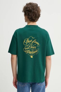 Bavlnené tričko Drôle de Monsieur Le T-Shirt Slogan Vignes pánske, zelená farba, s potlačou, F-TS226-CO002-DGN