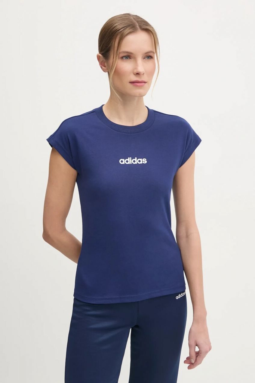 Tričko adidas Essentials Linear dámske, tmavomodrá farba, JG8658