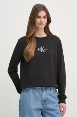 Bavlnená mikina Calvin Klein Jeans dámska, čierna farba, s potlačou, J20J225360
