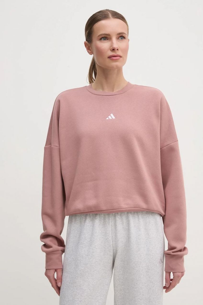 Mikina adidas Essentials dámska, ružová farba, jednofarebná, JI6065