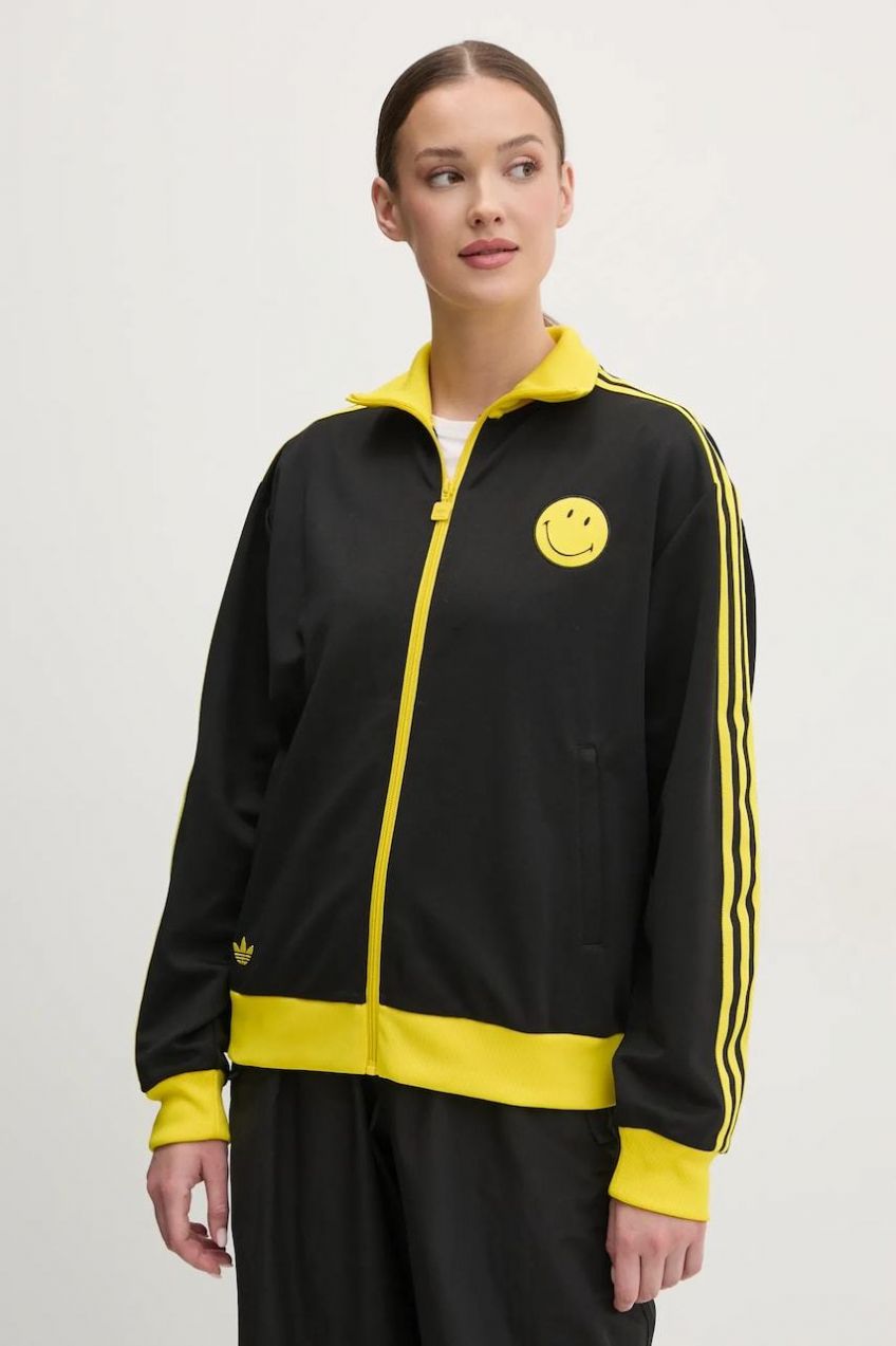 Mikina adidas Originals X Smiley dámska, čierna farba, vzorovaná, JD2736
