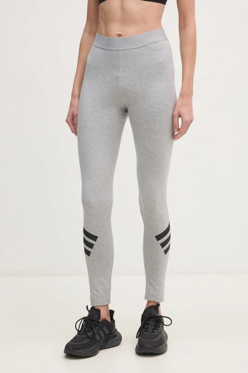 Legíny adidas Future Icons dámske, šedá farba, s potlačou, JE0219