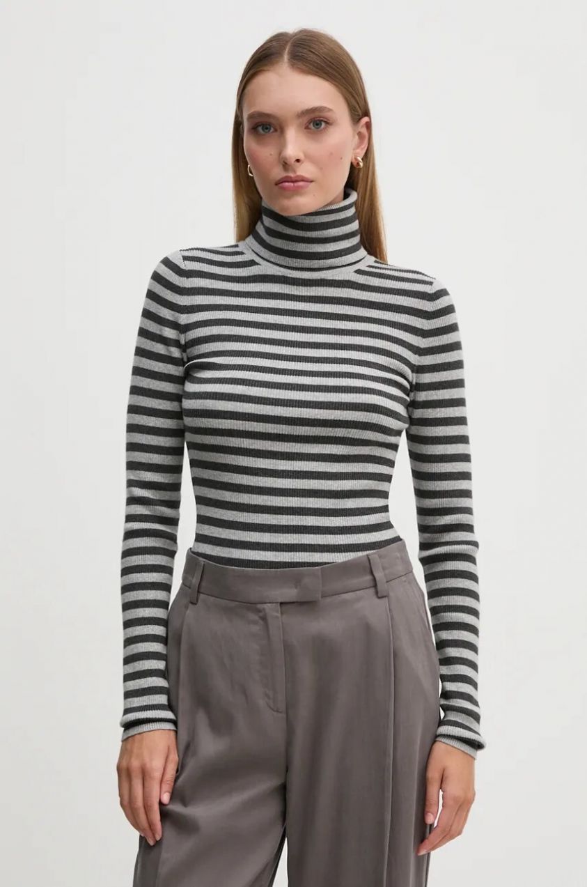 Sveter Calvin Klein Jeans dámsky, šedá farba, tenký, s rolákom, J20J224225