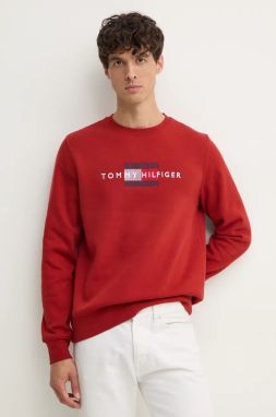 Mikina Tommy Hilfiger pánska, červená farba, s nášivkou, MW0MW35541