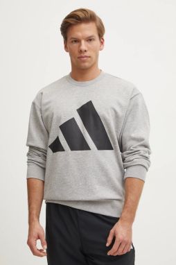 Mikina adidas Essentials pánska, šedá farba, s potlačou, JE8952