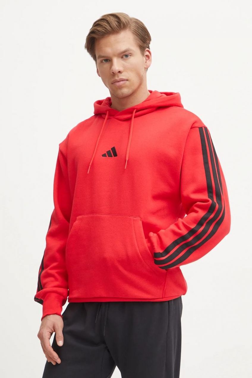 Mikina adidas Essentials pánska, červená farba, s kapucňou, s nášivkou, JE6298