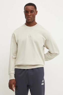 Bavlnená mikina adidas ALL SZN pánska, béžová farba, jednofarebná, JI6386