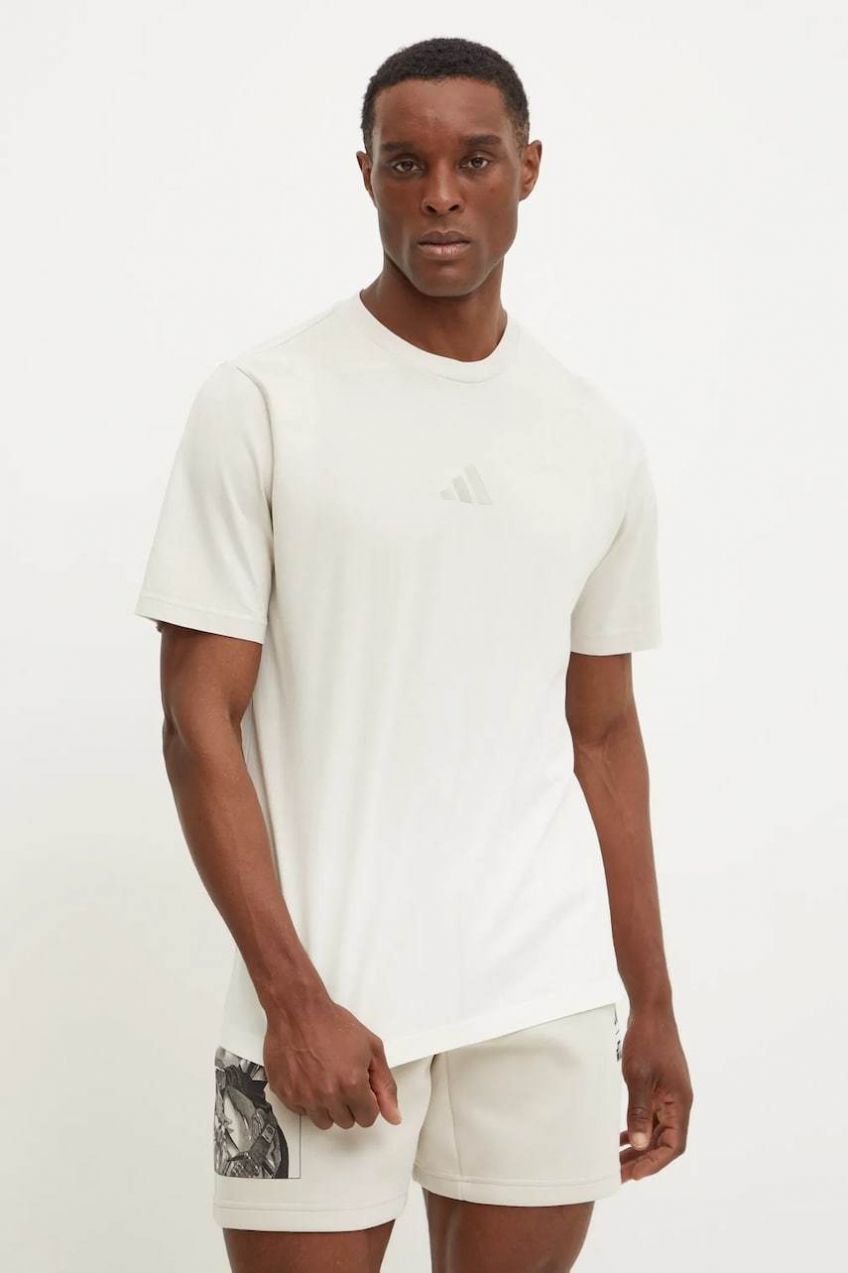 Bavlnené tričko adidas ALL SZN Dip Dye pánske, béžová farba, jednofarebné, JJ3696