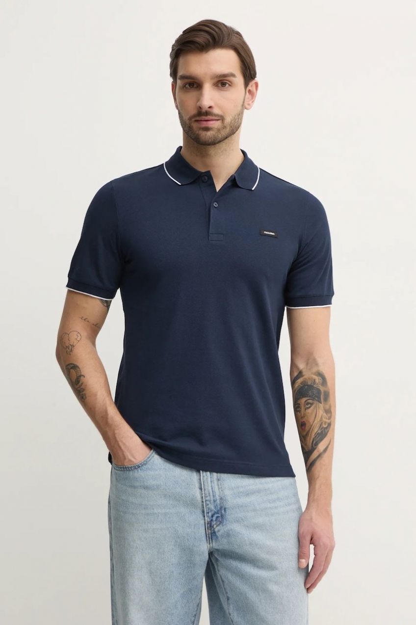Polo tričko Calvin Klein pánske, čierna farba, jednofarebné, K10K112751