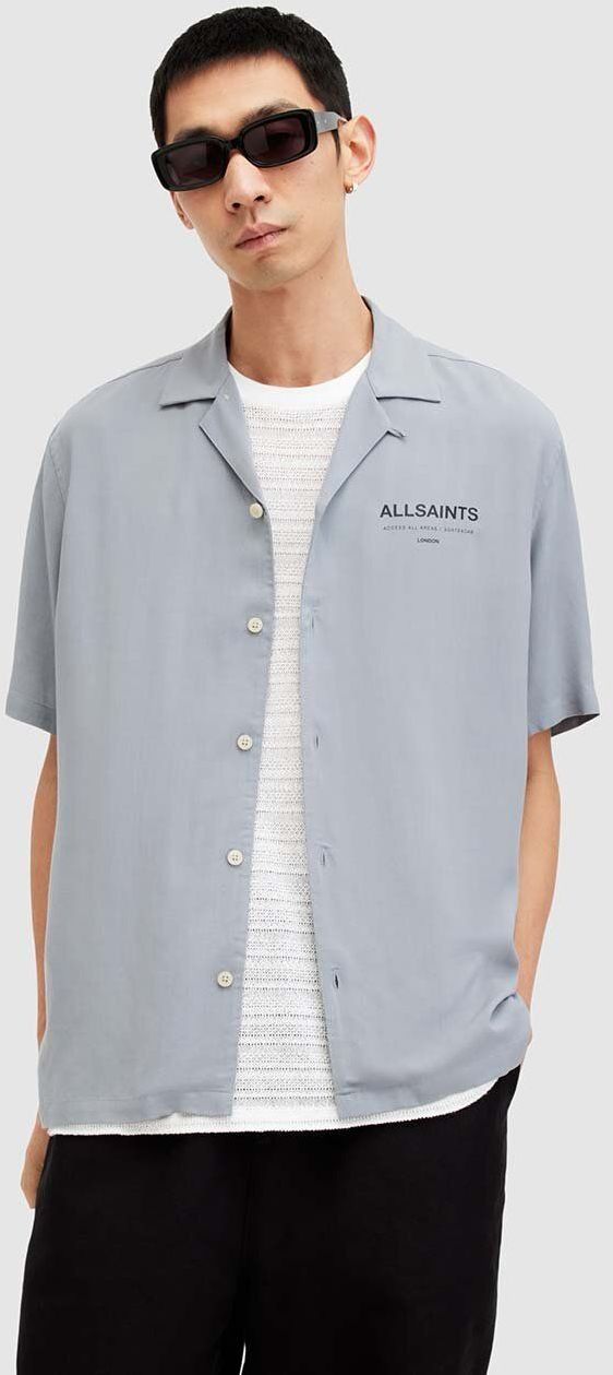 Košeľa AllSaints ACCESS SS SHIRT pánska, šedá farba, voľný strih, M064SA
