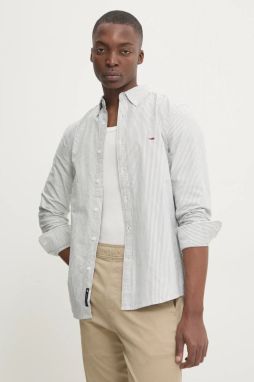 Bavlnená košeľa Tommy Jeans pánska, šedá farba, slim, s golierom button-down, DM0DM20668