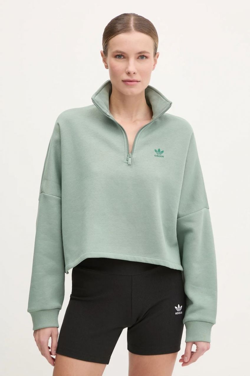 Mikina adidas Originals Essential dámska, zelená farba, jednofarebná, JC8982