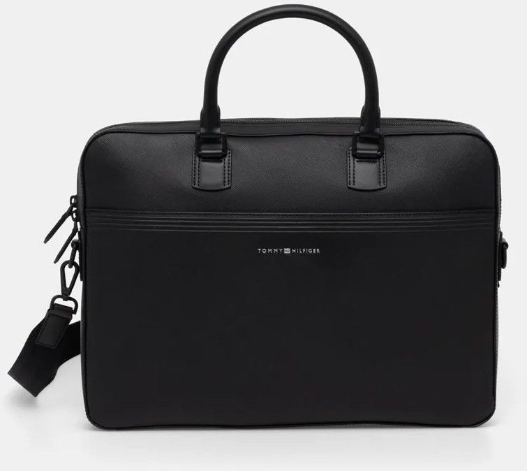 Kožená taška Tommy Hilfiger čierna farba, AM0AM13214