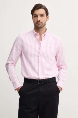 Bavlnená košeľa Tommy Hilfiger pánska, ružová farba, slim, s golierom button-down, MW0MW39159