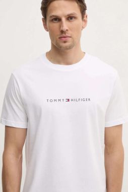 Bavlnené tričko Tommy Hilfiger pánske, biela farba, s potlačou, UM0UM03525
