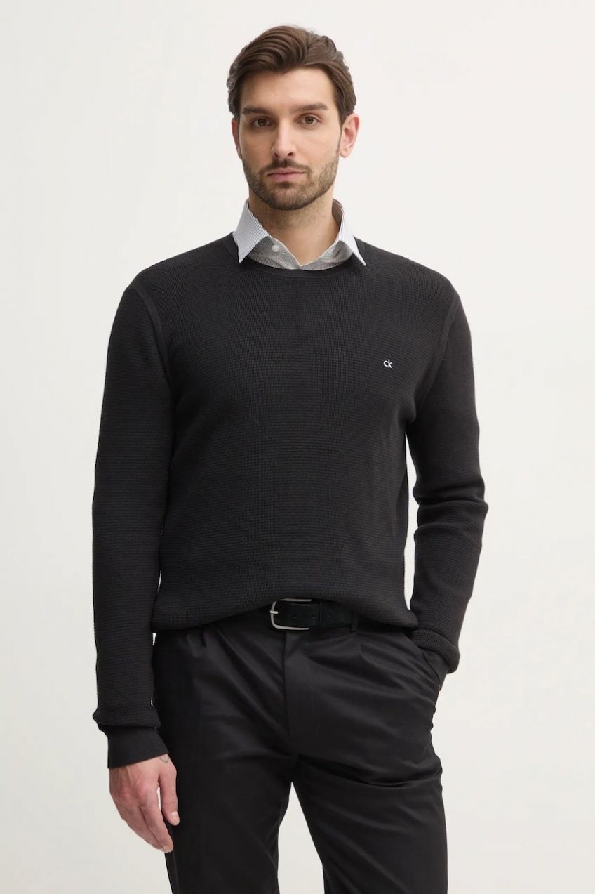 Sveter Calvin Klein pánsky, čierna farba, tenký, K10K114080