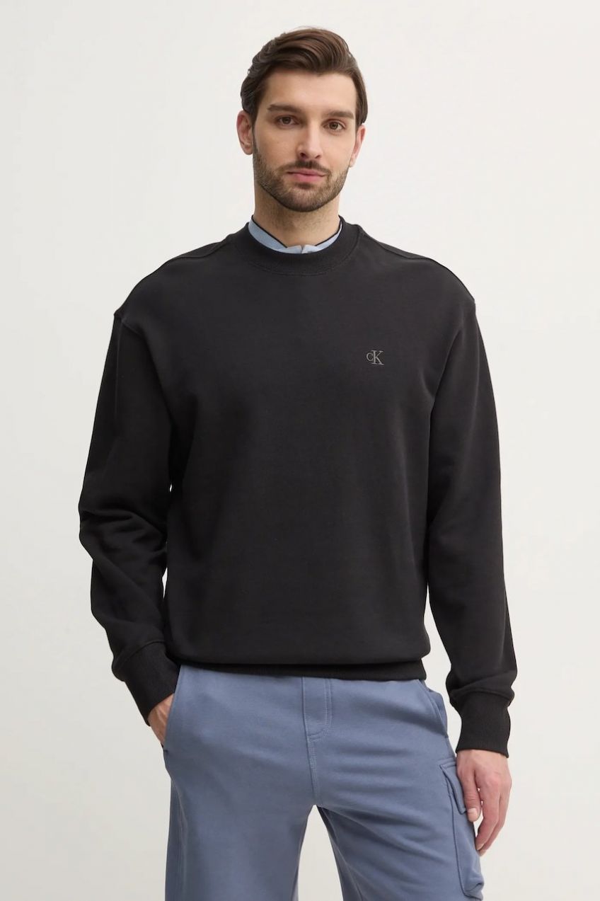 Bavlnená mikina Calvin Klein Jeans pánska, čierna farba, jednofarebná, J30J327228