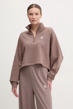 Bavlnená mikina adidas Originals Essential dámska, hnedá farba, jednofarebná, JD0922