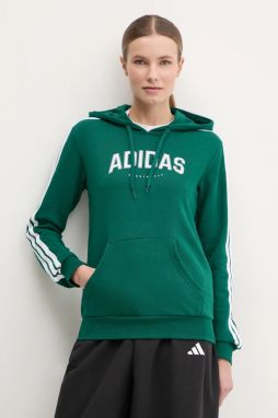 Mikina adidas W L SOFTS Collegiate dámska, zelená farba, s kapucňou, s potlačou, JV9154