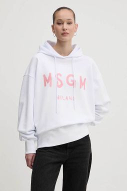 Bavlnená mikina MSGM dámska, biela farba, s kapucňou, s potlačou, 3841MDM515.257000