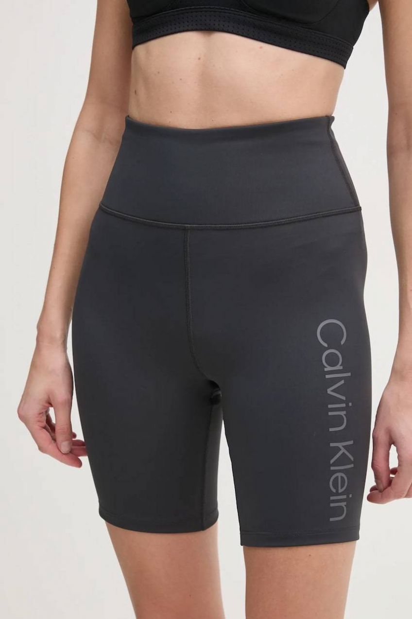 Tréningové šortky Calvin Klein Performance šedá farba, s potlačou, vysoký pás, LVGWS5L708