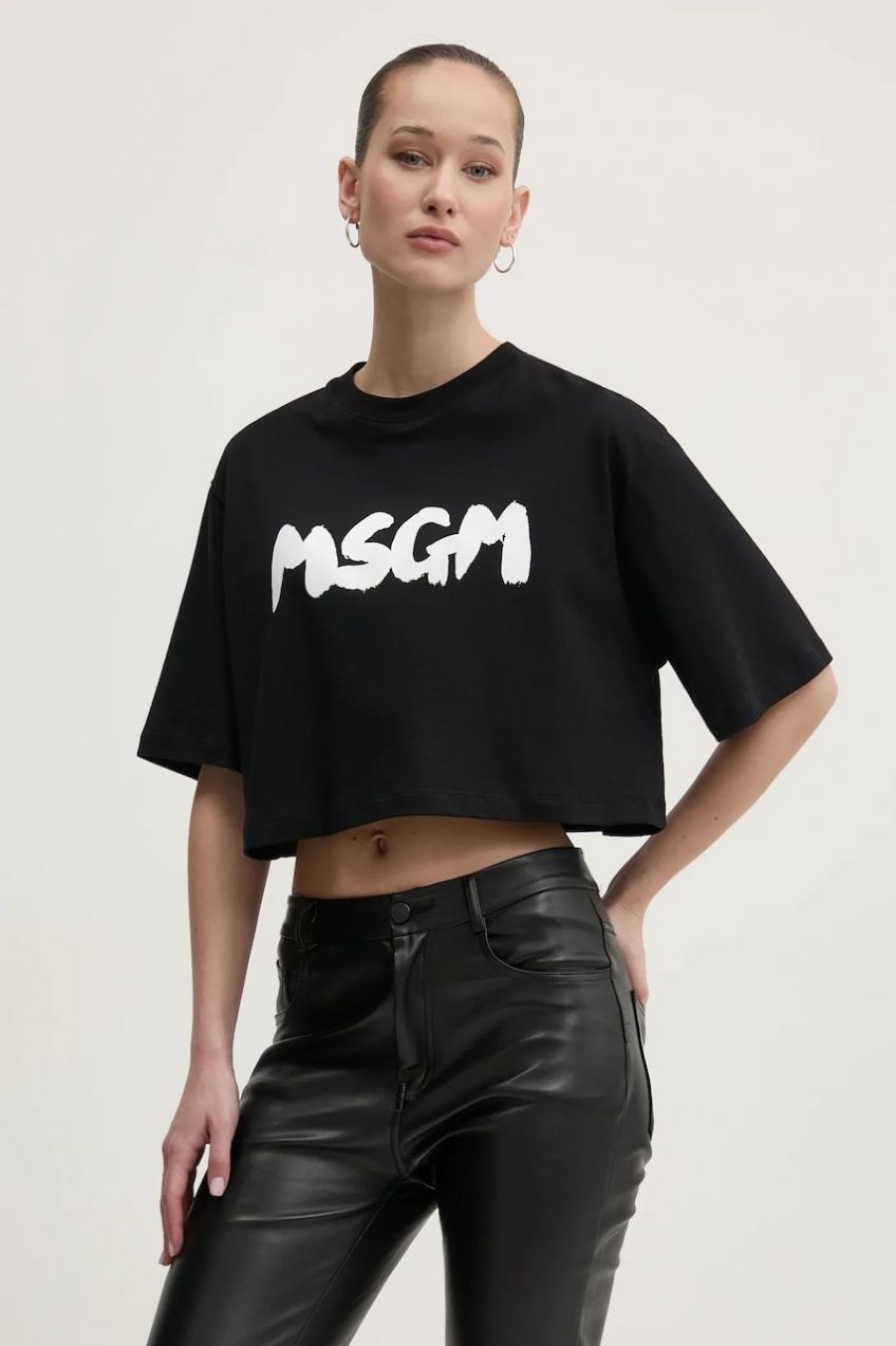 Bavlnené tričko MSGM dámske, čierna farba, 3841MDM100.257002