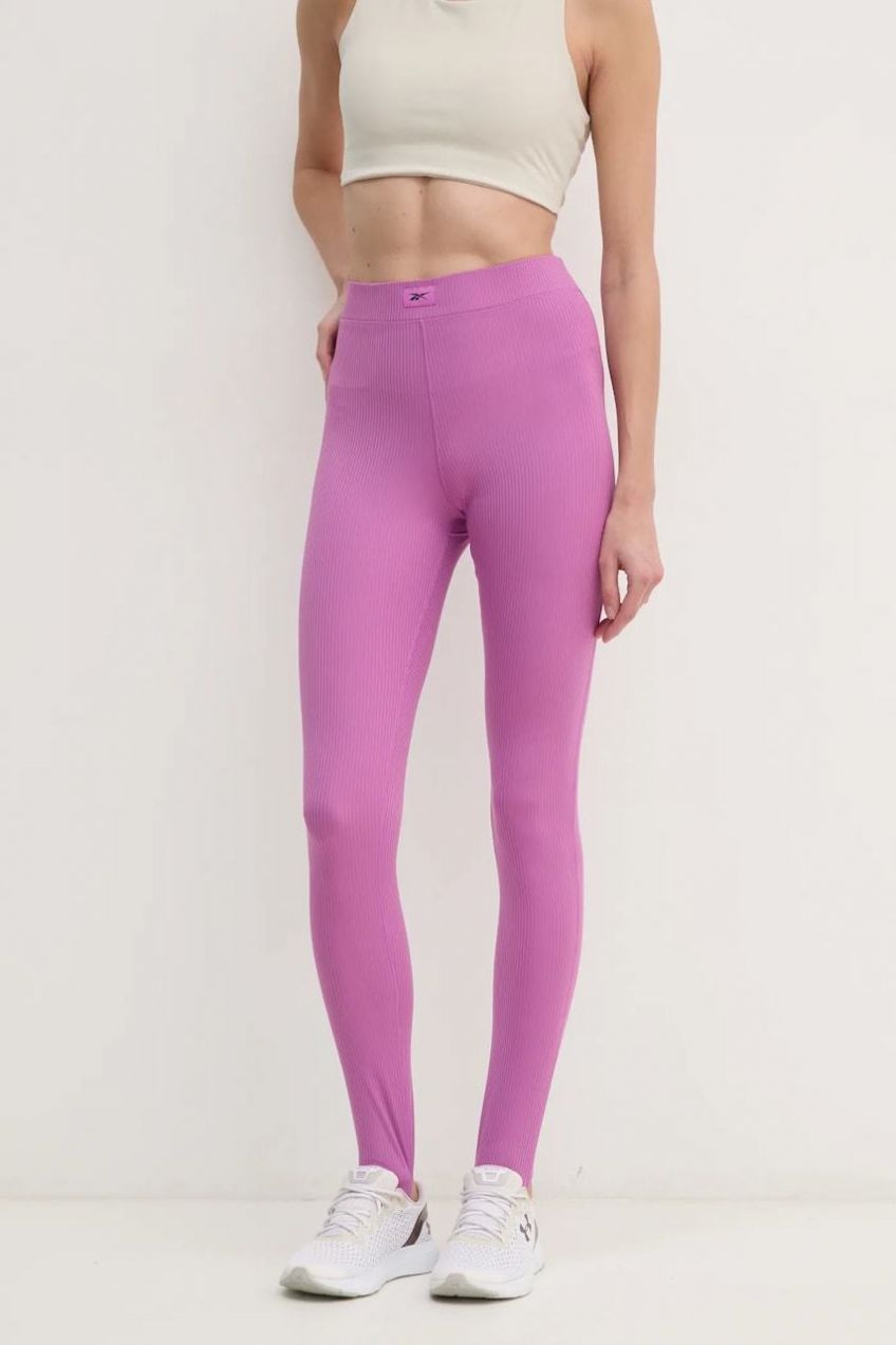 Tréningové legíny Reebok Rib Stirrup fialová farba, jednofarebné, 100214310