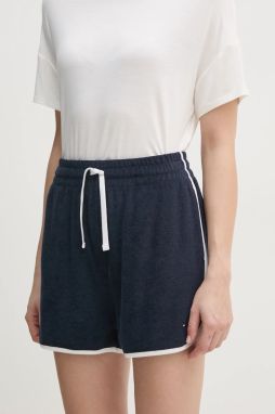 Šortky Tommy Hilfiger dámske, tmavomodrá farba, s nášivkou, vysoký pás, UW0UW05951