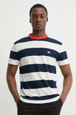 Bavlnené tričko Tommy Jeans pánske, tmavomodrá farba, vzorované, DM0DM20766