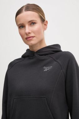 Bavlnená mikina Reebok Classic dámska, čierna farba, s kapucňou, jednofarebná, 100214101