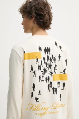 Bavlnené tričko s dlhým rukávom Filling Pieces béžová farba, s potlačou, 80499879936
