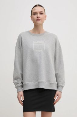 Mikina Tommy Hilfiger dámska, šedá farba, s potlačou, WW0WW44633